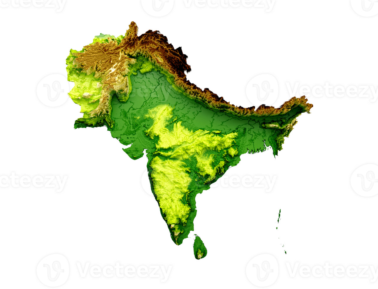 mapa del subcontinente india, pakistán, nepal, bután, bangladesh, sri lanka y las maldivas. ilustración 3d png