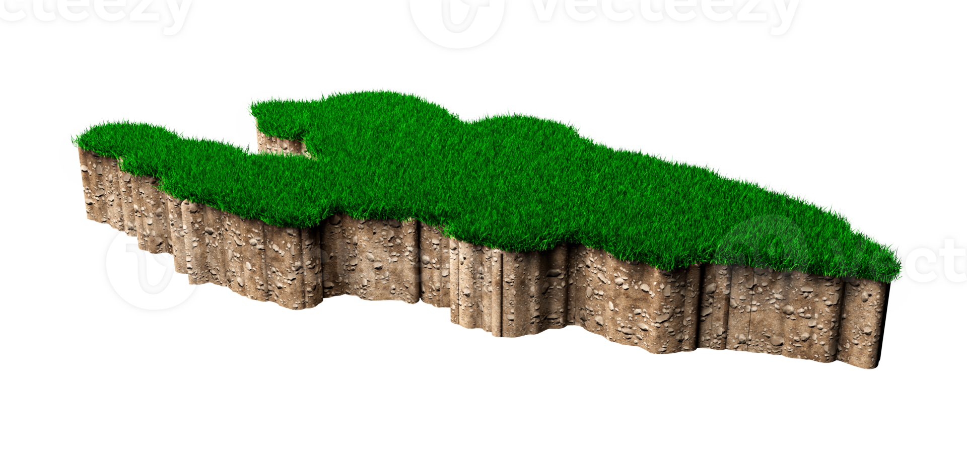 Kyrgyzstan Map soil land geology cross section with green grass and Rock ground texture 3d illustration png