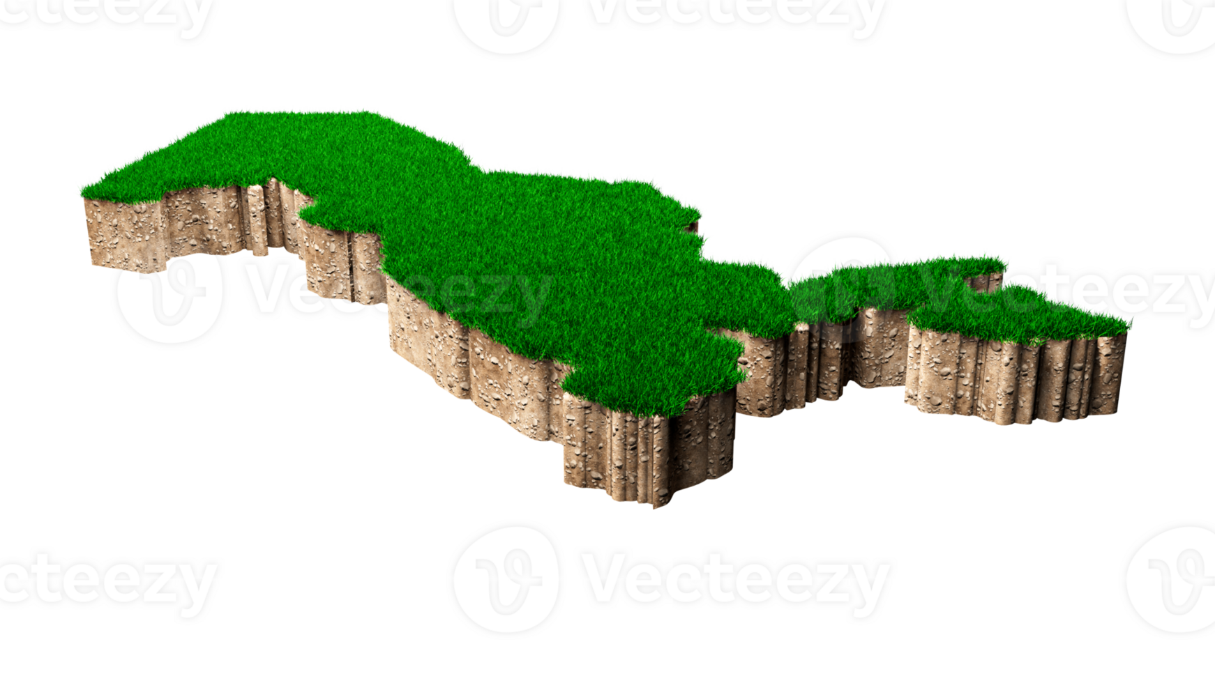 Uzbekistan Map soil land geology cross section with green grass and Rock ground texture 3d illustration png