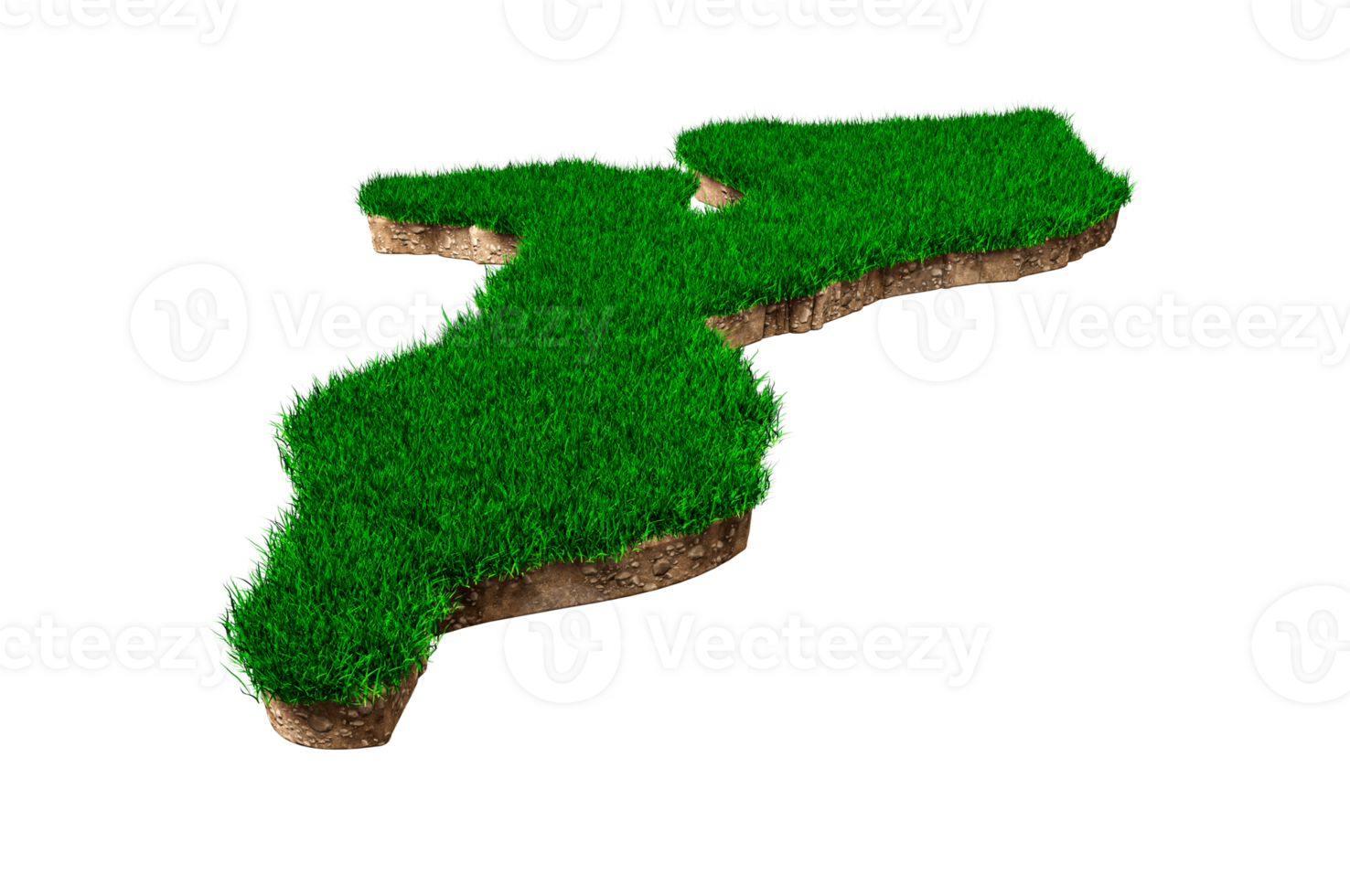 Mozambique Map soil land geology cross section with green grass and Rock ground texture 3d illustration png