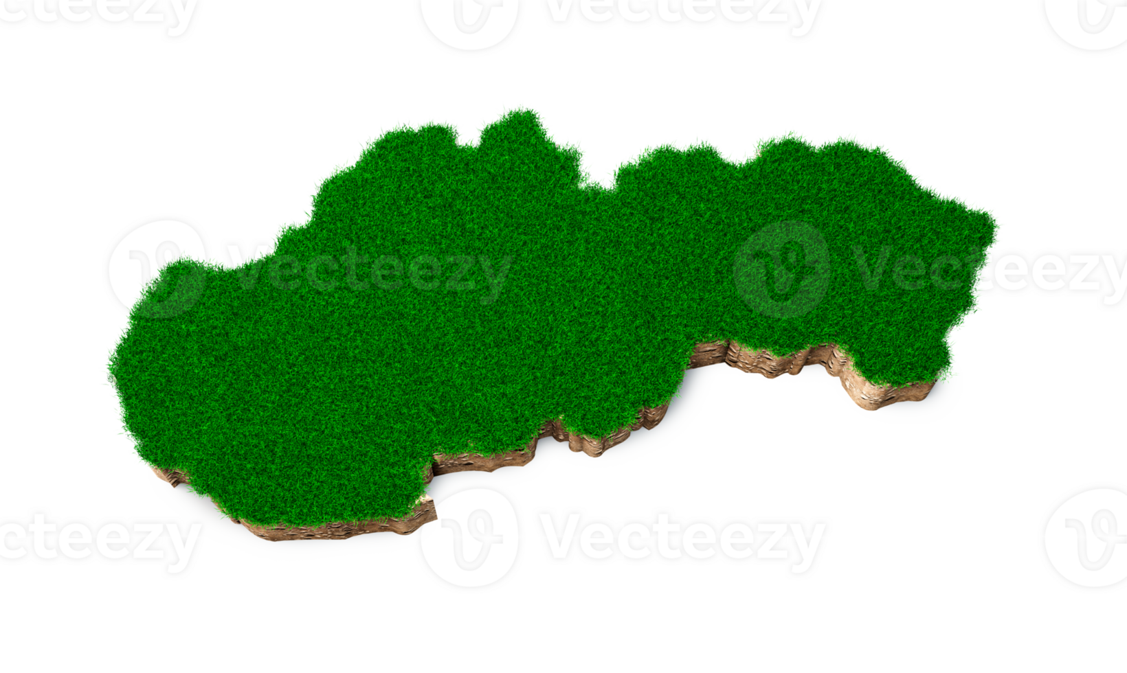 Slovakia Map soil land geology cross section with green grass and Rock ground texture 3d illustration png