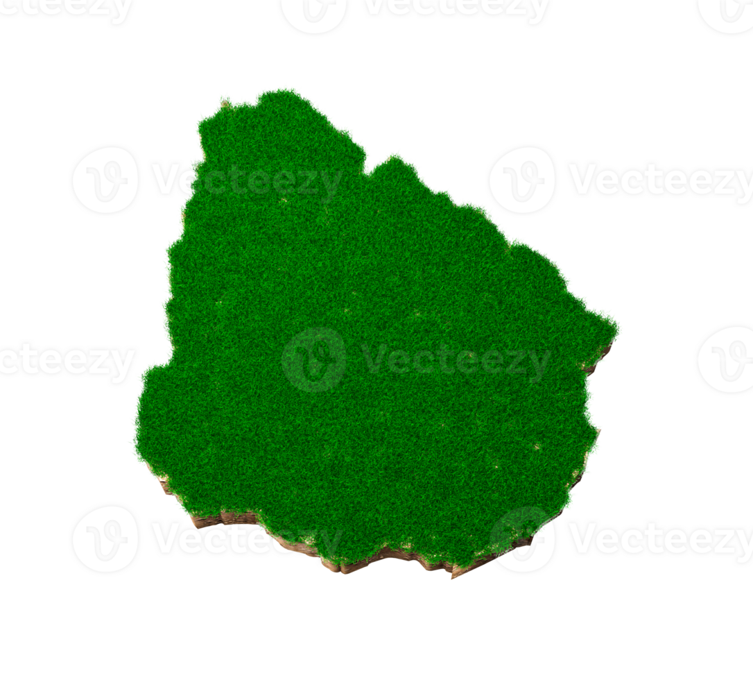 Uruguay Map soil land geology cross section with green grass and Rock ground texture 3d illustration png