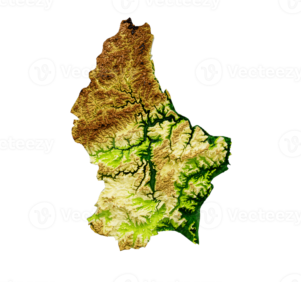 Luxembourg Map Shaded relief Color Height map 3d illustration png
