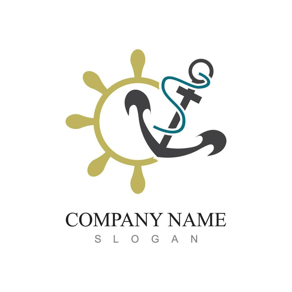 marine retro emblems logo with anchor and rope, anchor logo - vector