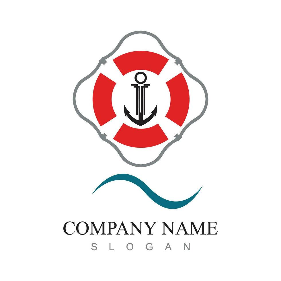 marine retro emblems logo with anchor and rope, anchor logo - vector