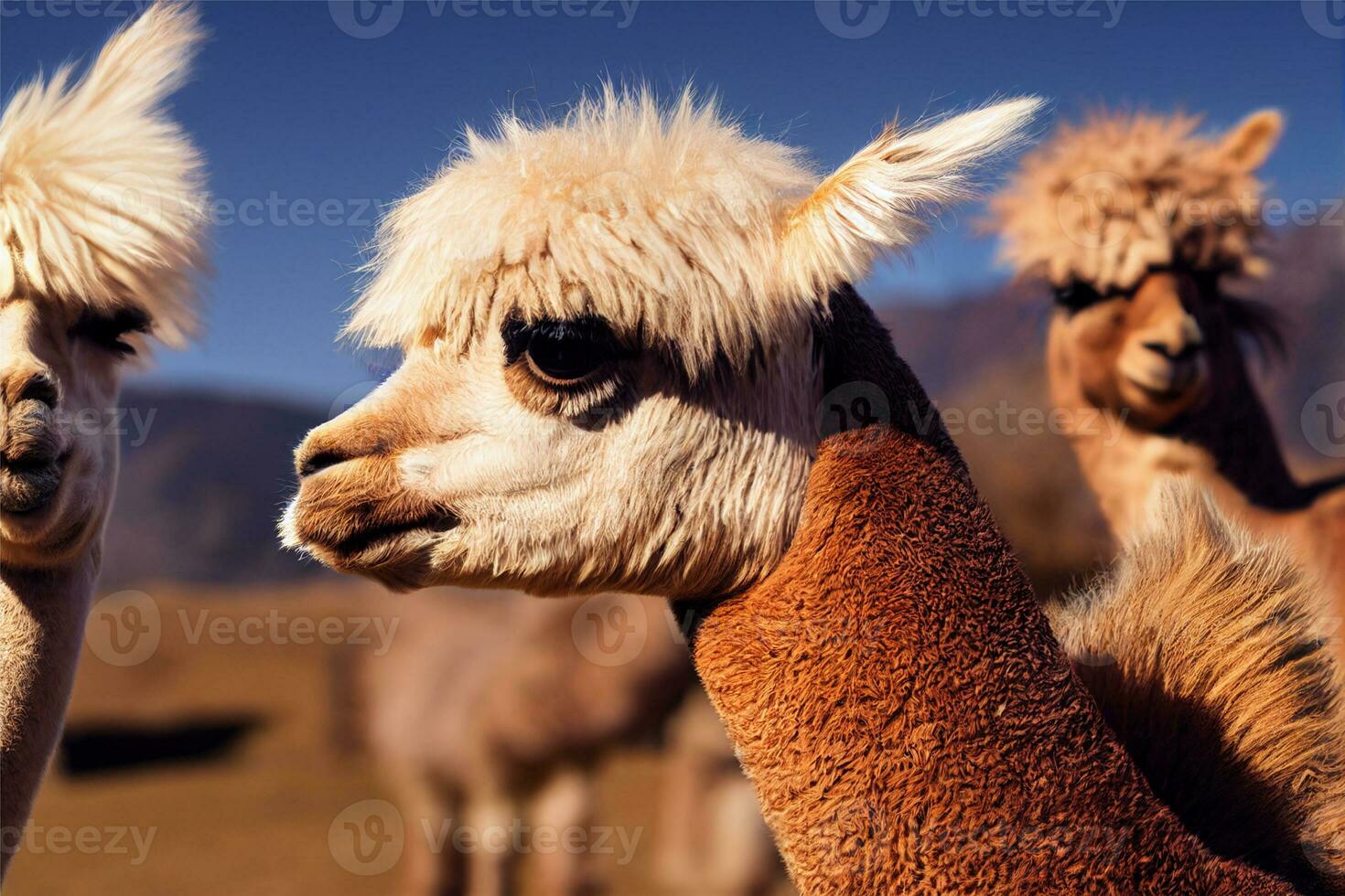 blanco alpaca con un antecedentes. ai generativo foto