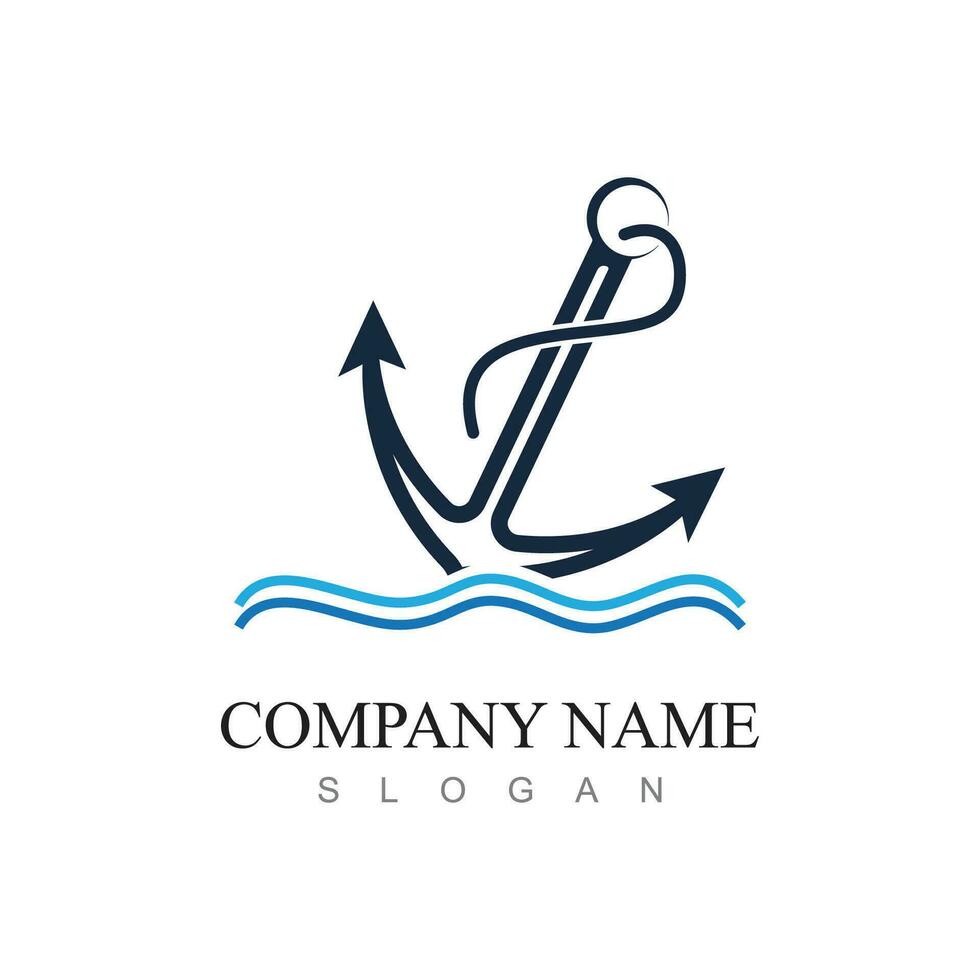 marine retro emblems logo with anchor and rope, anchor logo - vector