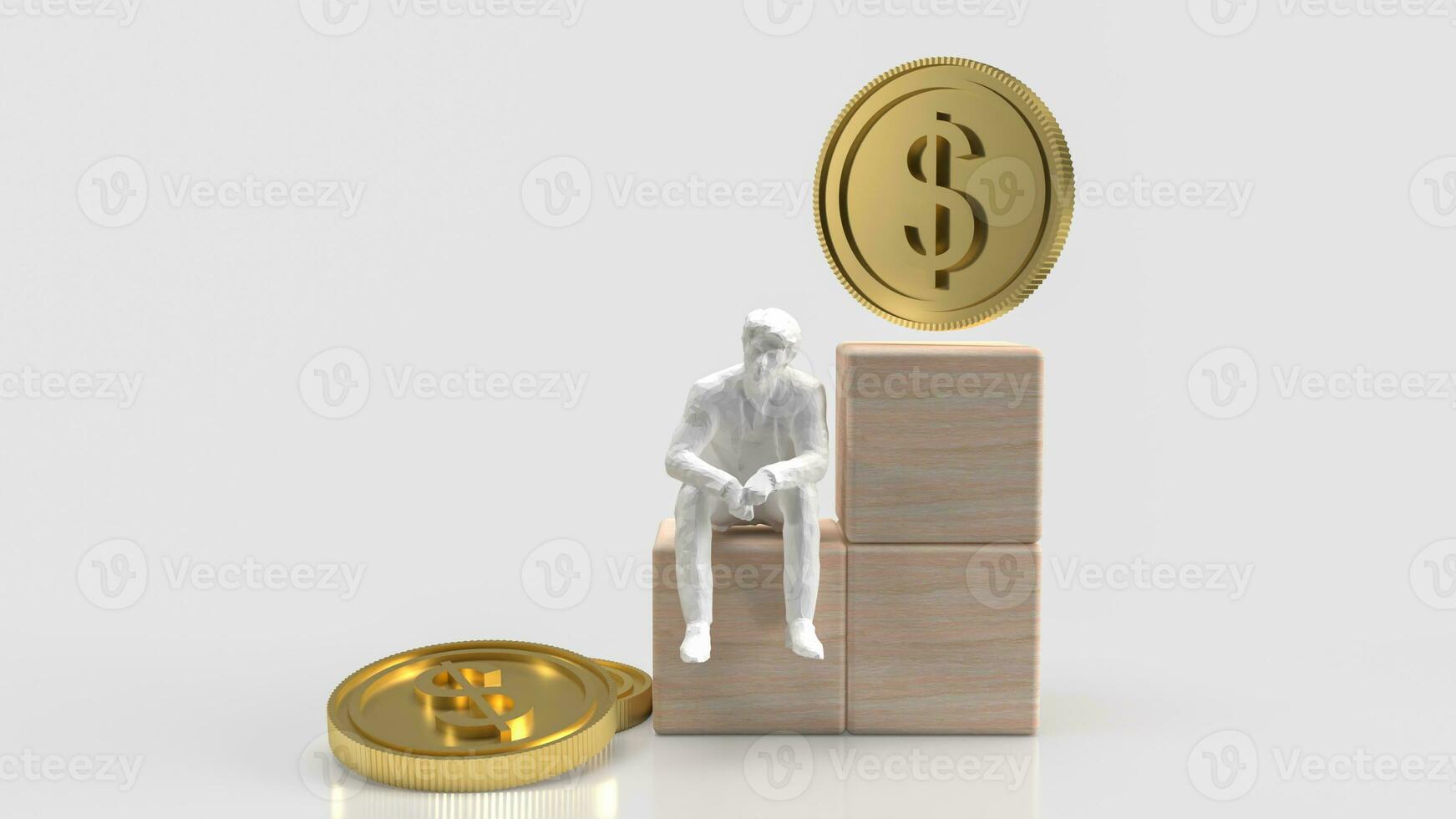 el negocio hombre sentar en madera cubo 3d representación foto