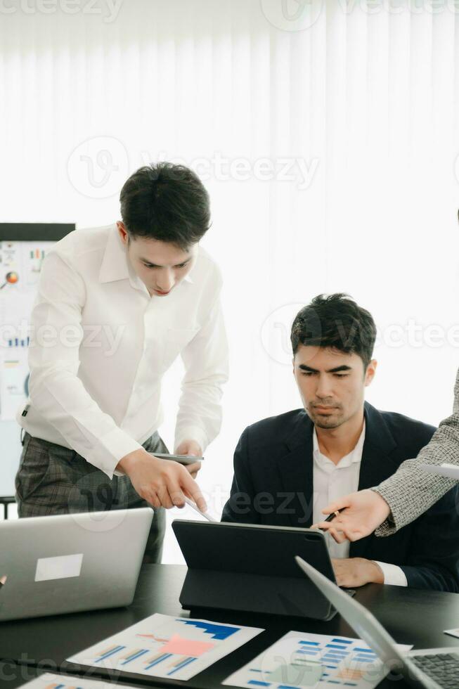 Portrait of success business people working together in home office. Couple teamwork startup concept photo