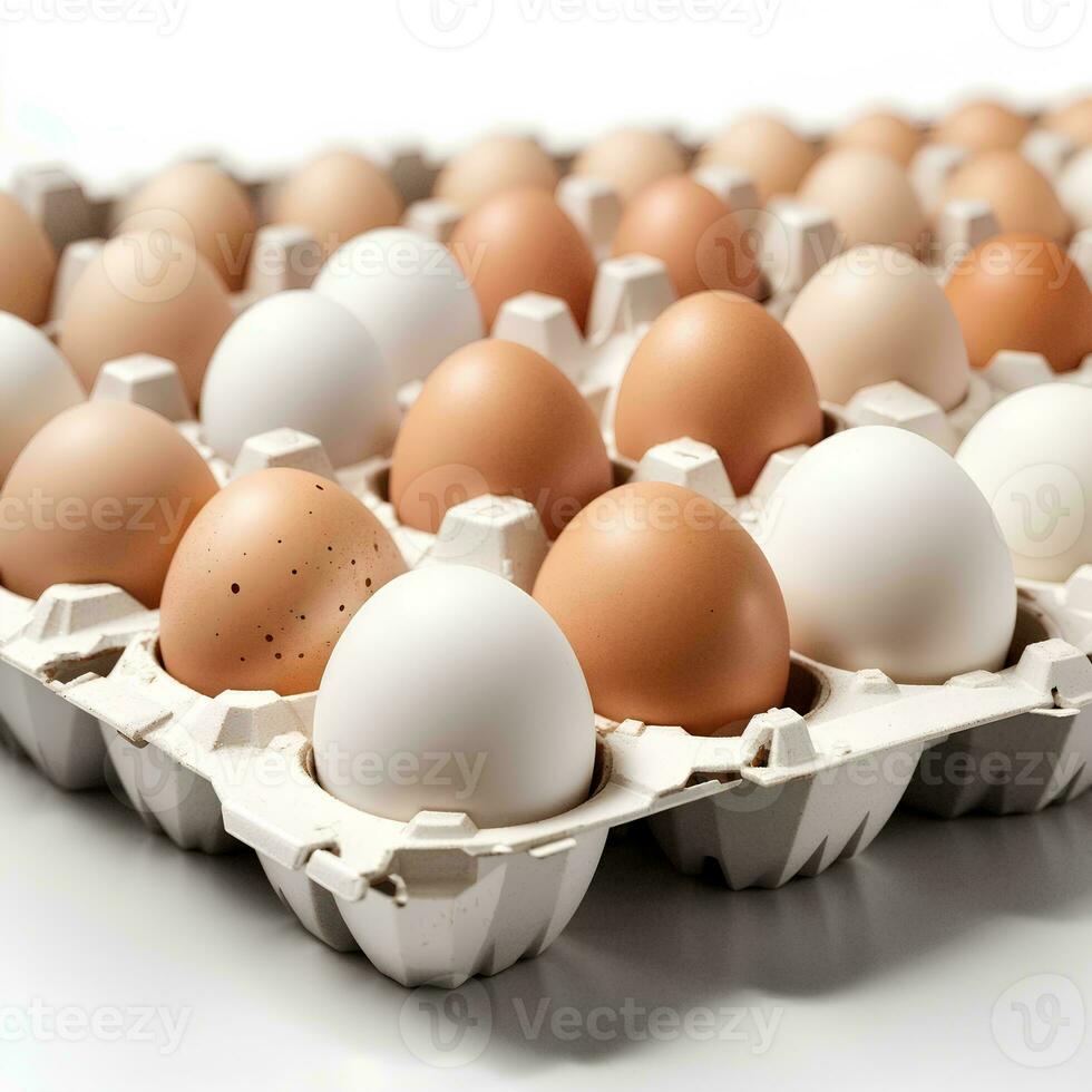 Eggs in carton isolated on white background AI Generated photo