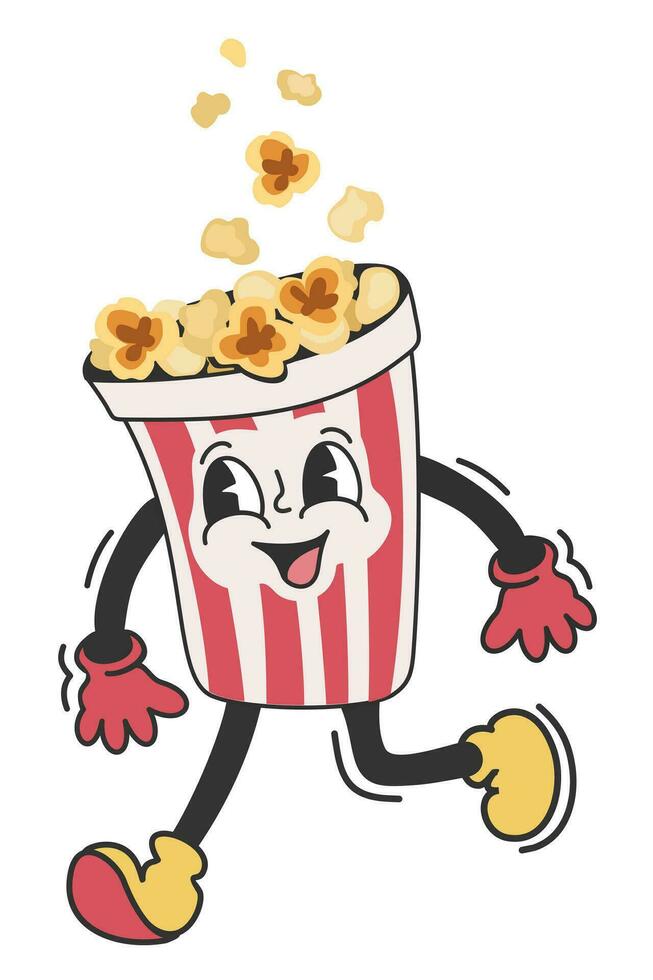 Carton striped glass of popcorn. Retro cartoon vector isolated illustration