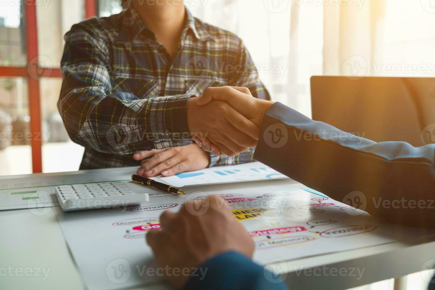 Businessmen team in conference room are introducing and consulting each other to make good business profits. concept of mentoring and consulting between investor to exchange knowledge. photo