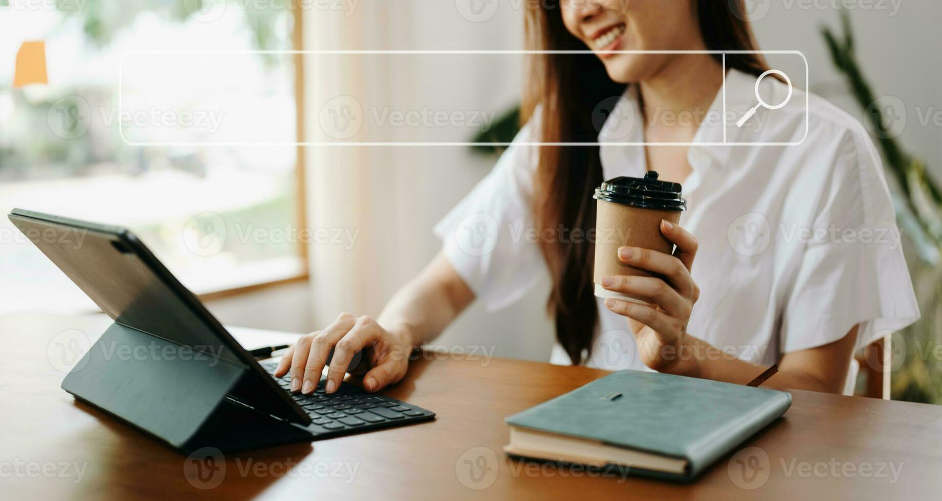 Searching Browsing Internet Data Information Networking Concept with blank search bar. photo