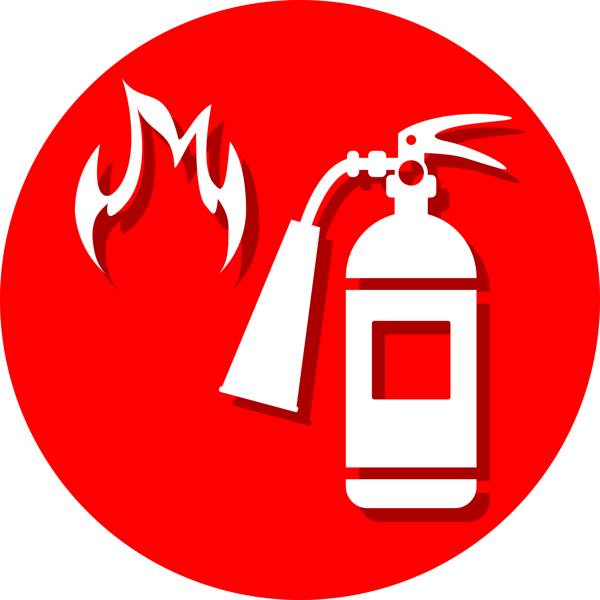 White Fire Extinguisher Rescue Tool To Extinguish Fire Paper Cut Warning Sign On Red Circle 
