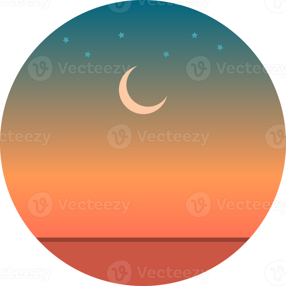 Crescent moon and stars in evening twitlight dusk png