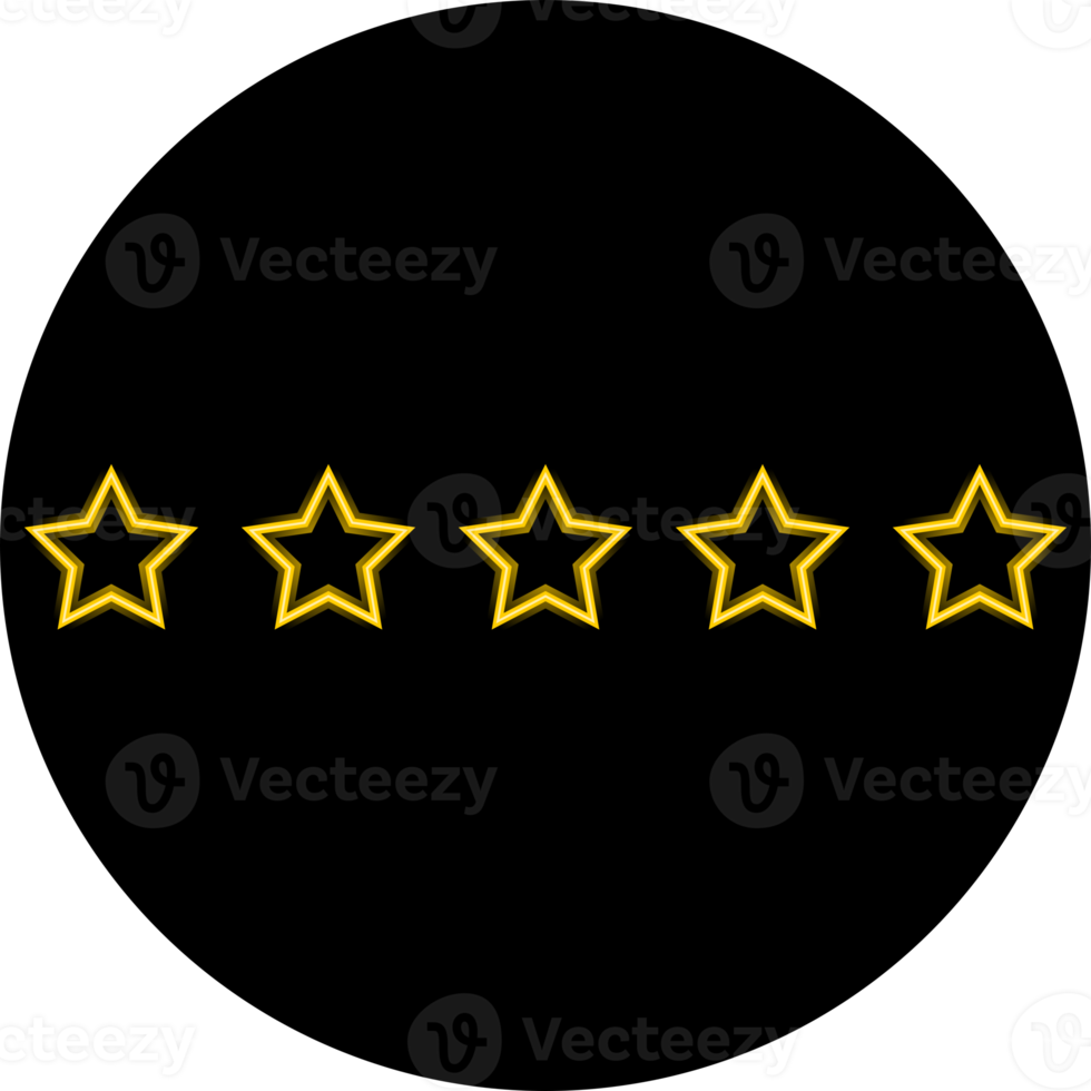 Yellow five points rating stars for review icon neon light png