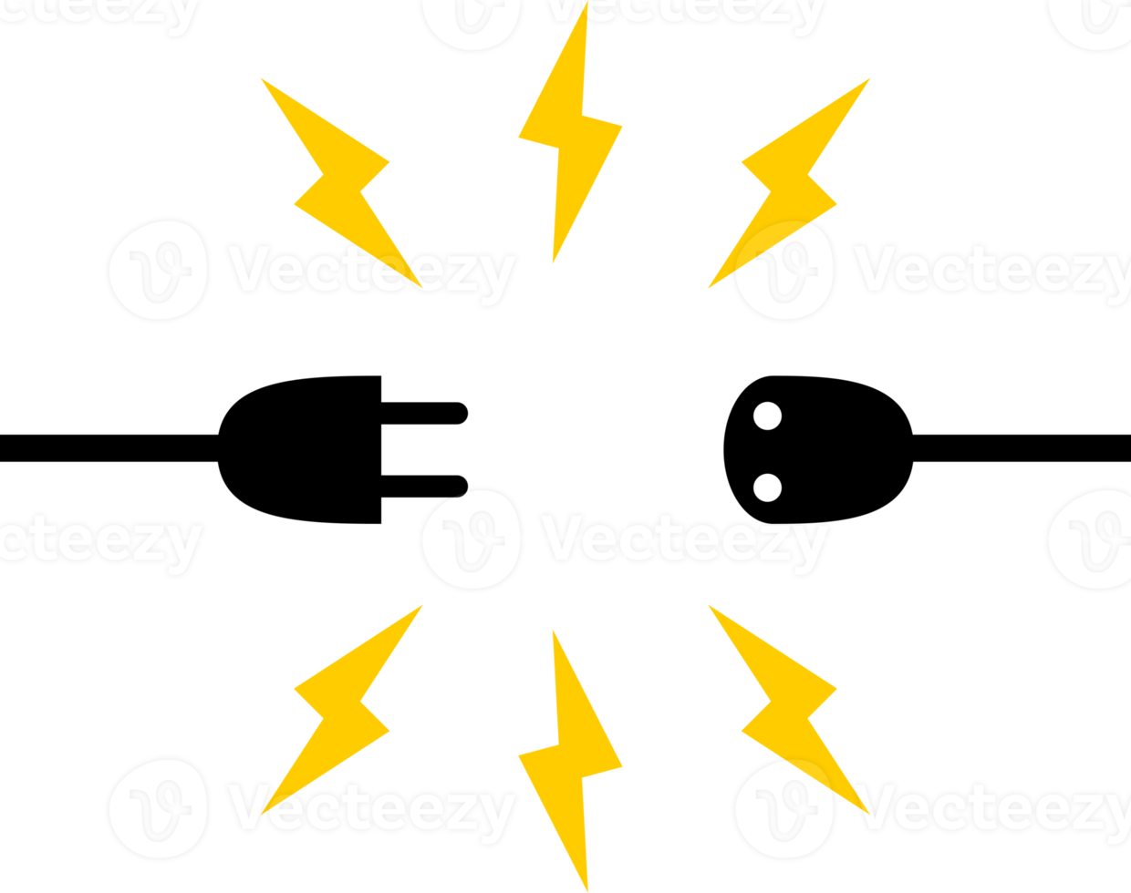plug and socket electric disconnection with yellow electric short circuit sparks png