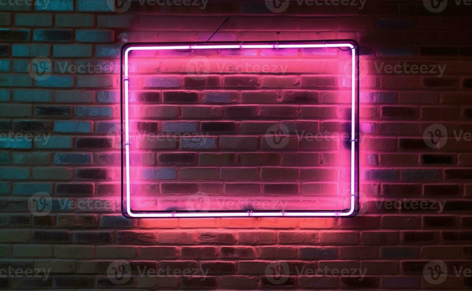 Red wall with light. Brick wall and square neon sign frame. AI Generated photo