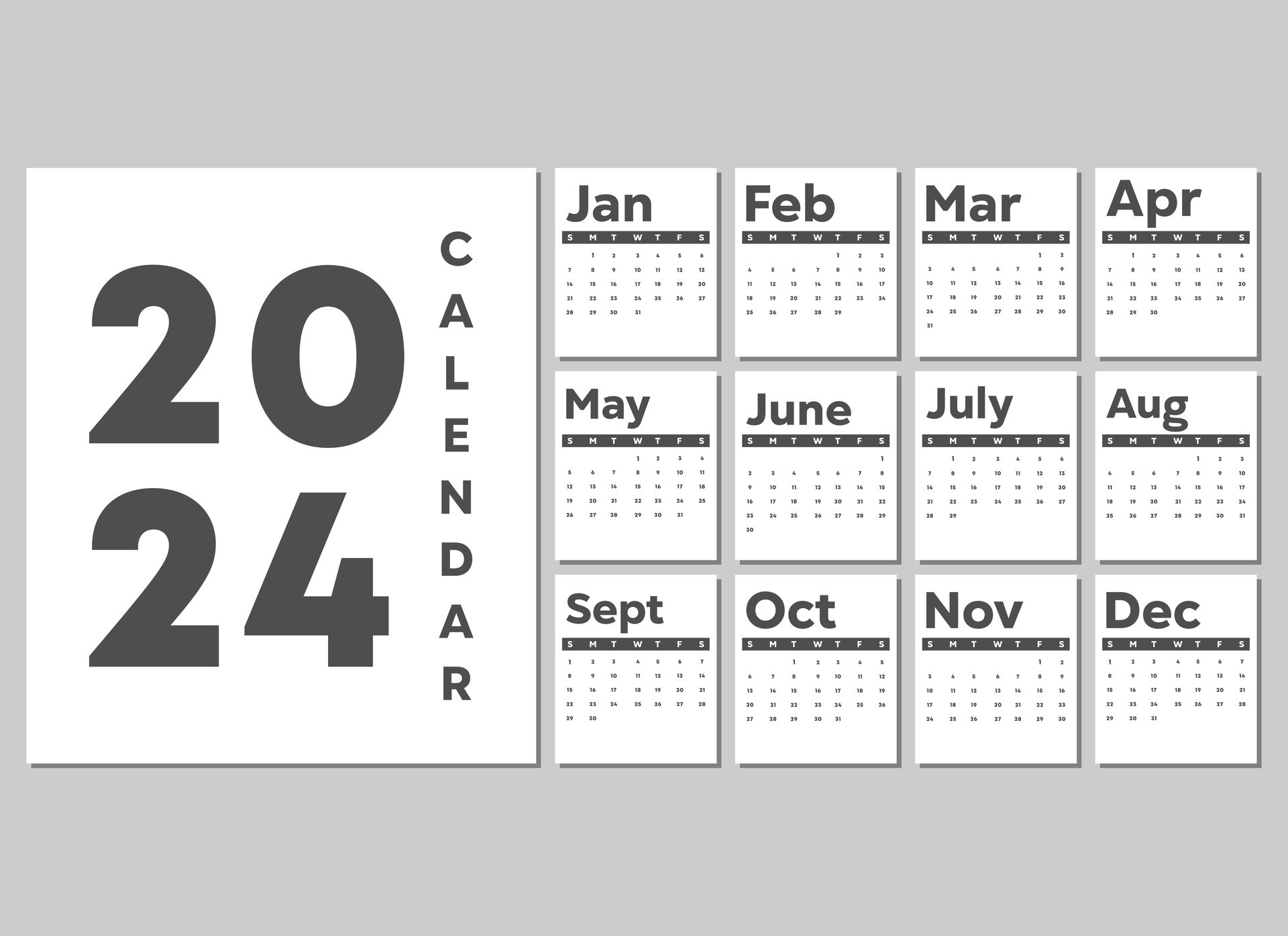 Modern 2024 new year calendar design template with black color 27722251