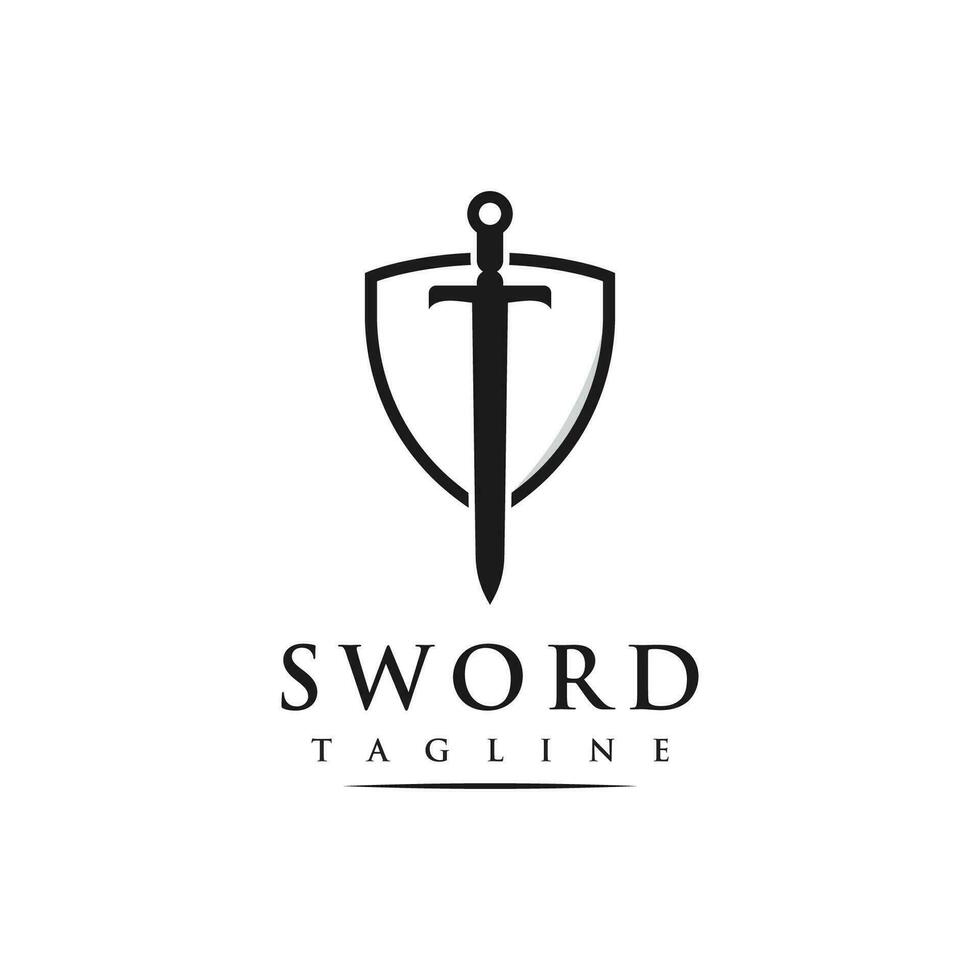 Sword logo template design with retro vintage shield with creative idea. vector