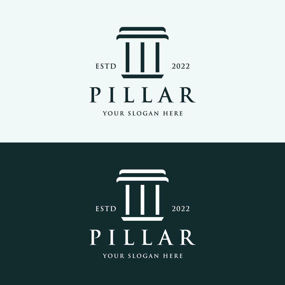 pilar logo diseño para abogados con un lujoso y moderno edificio columna concepto. vector