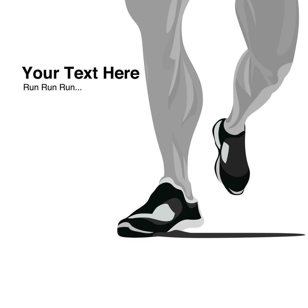 Two legs of a running athlete sports poster with texts, vector illustration,Running sports persons' legs closeup banner, athletic sports poster stock vector image