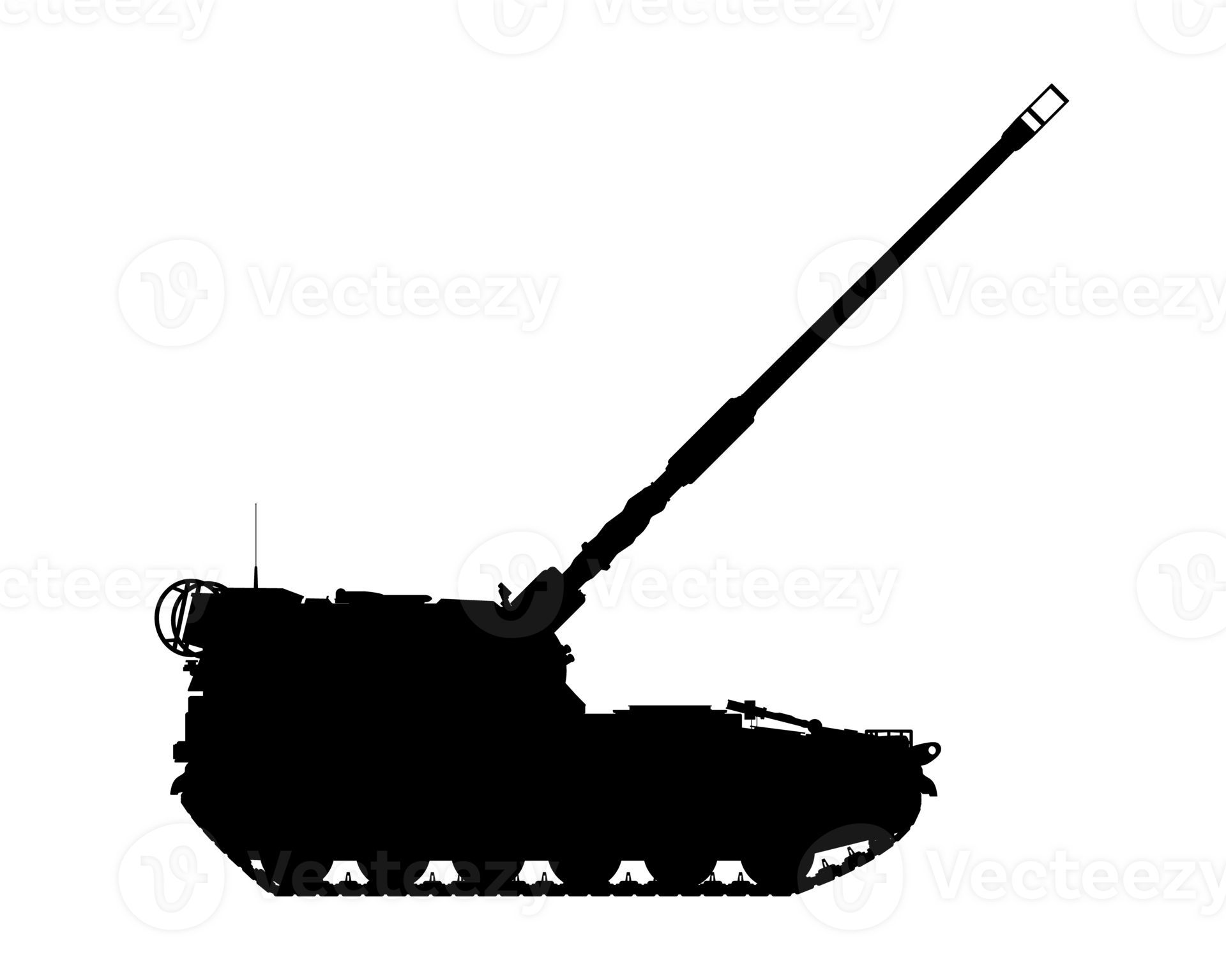 Selfpropelled artillery silhouette. Raised barrel. Poland army