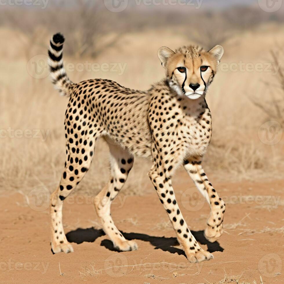 Portrait of a leopard. Cheetah running in the forest. AI generative photo