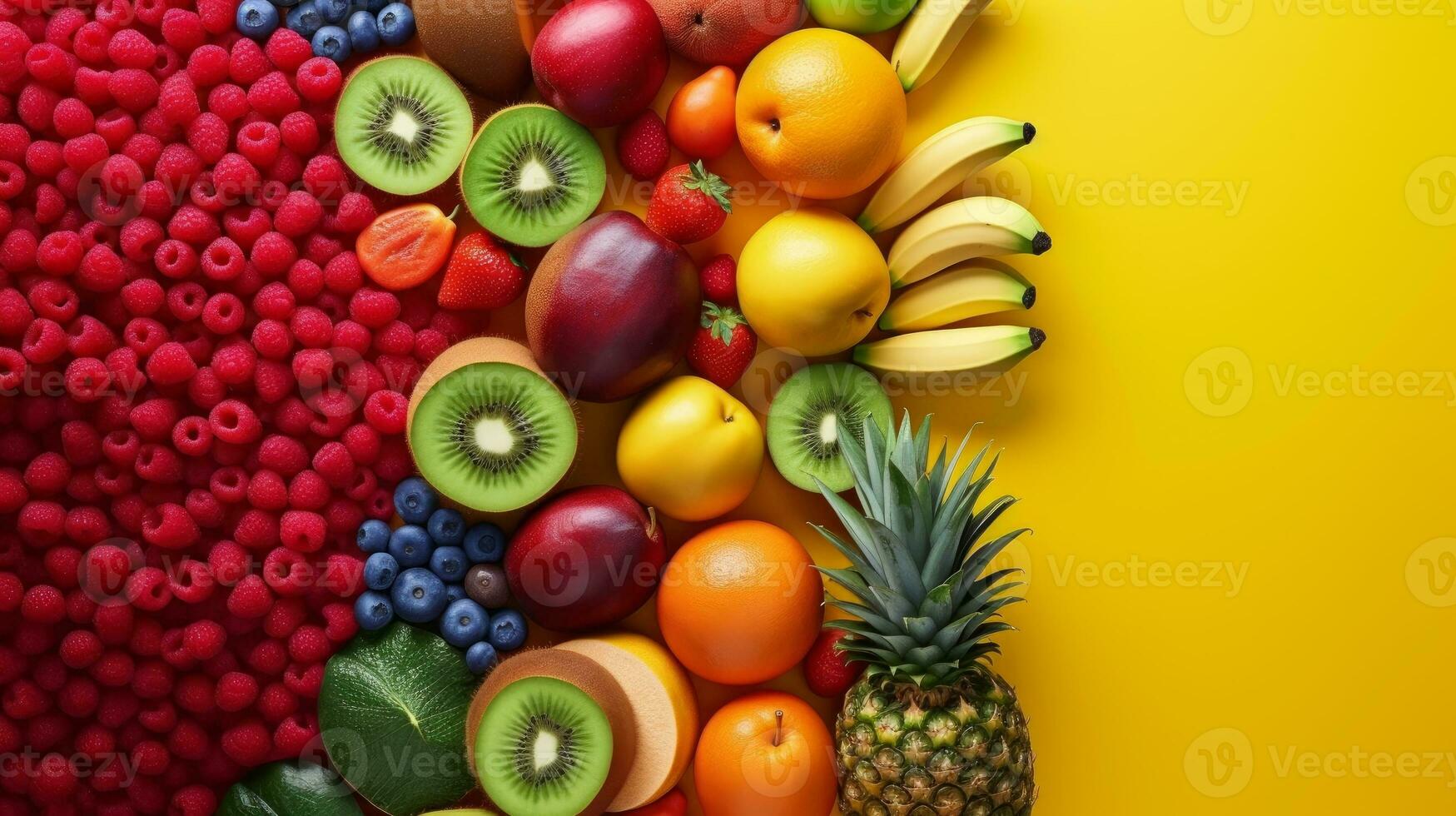 Colorful fruit salad on a cheerful yellow background photo
