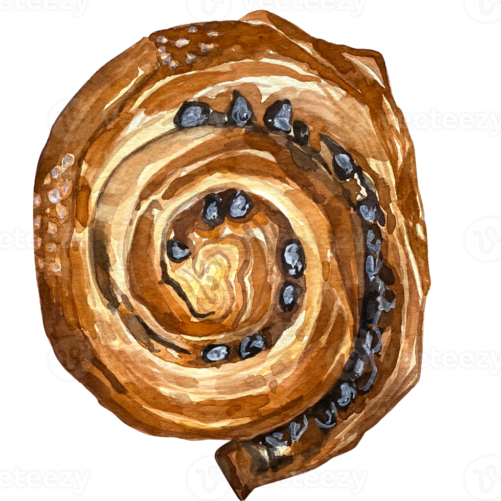 Watercolour cute bakery bread collection illustration set croissant baguette loaf bagel rolls hot cross bun. Watercolor set of various pastries. Watercolor illustration of food. png