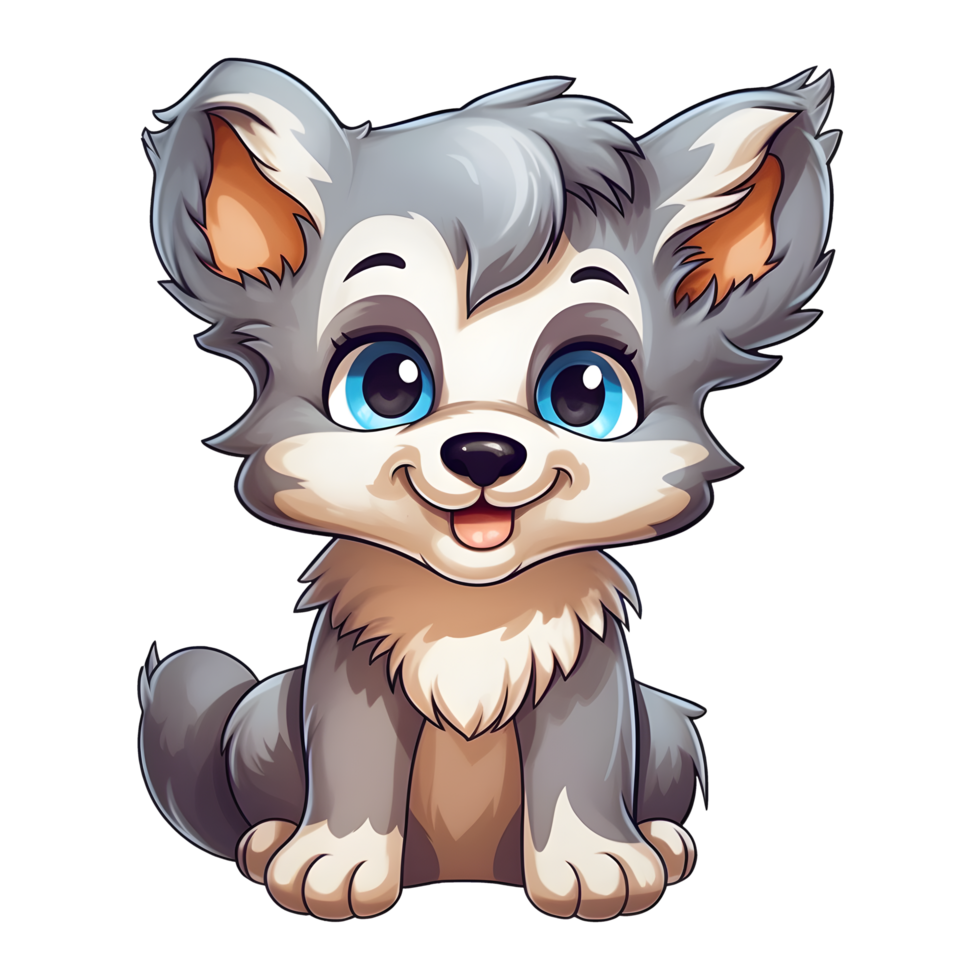 cute wolf toddler illustration on transparent background png