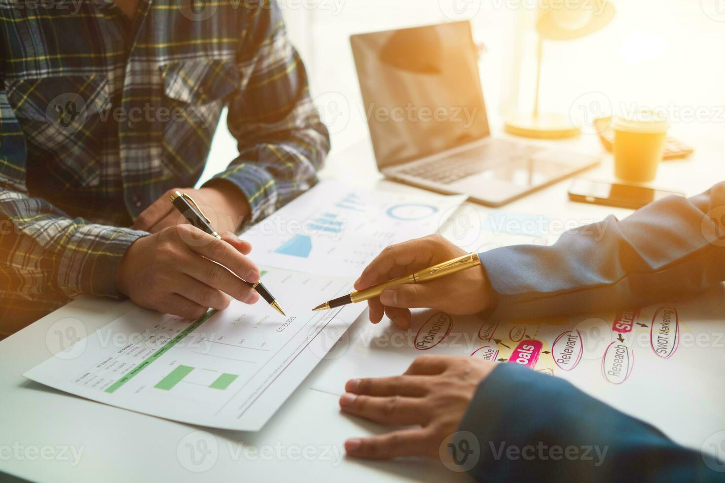 Businessmen team in conference room are introducing and consulting each other to make good business profits. concept of mentoring and consulting between investor to exchange knowledge. photo