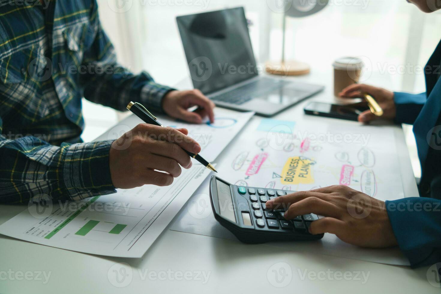 Businessmen team in conference room are introducing and consulting each other to make good business profits. concept of mentoring and consulting between investor to exchange knowledge. photo