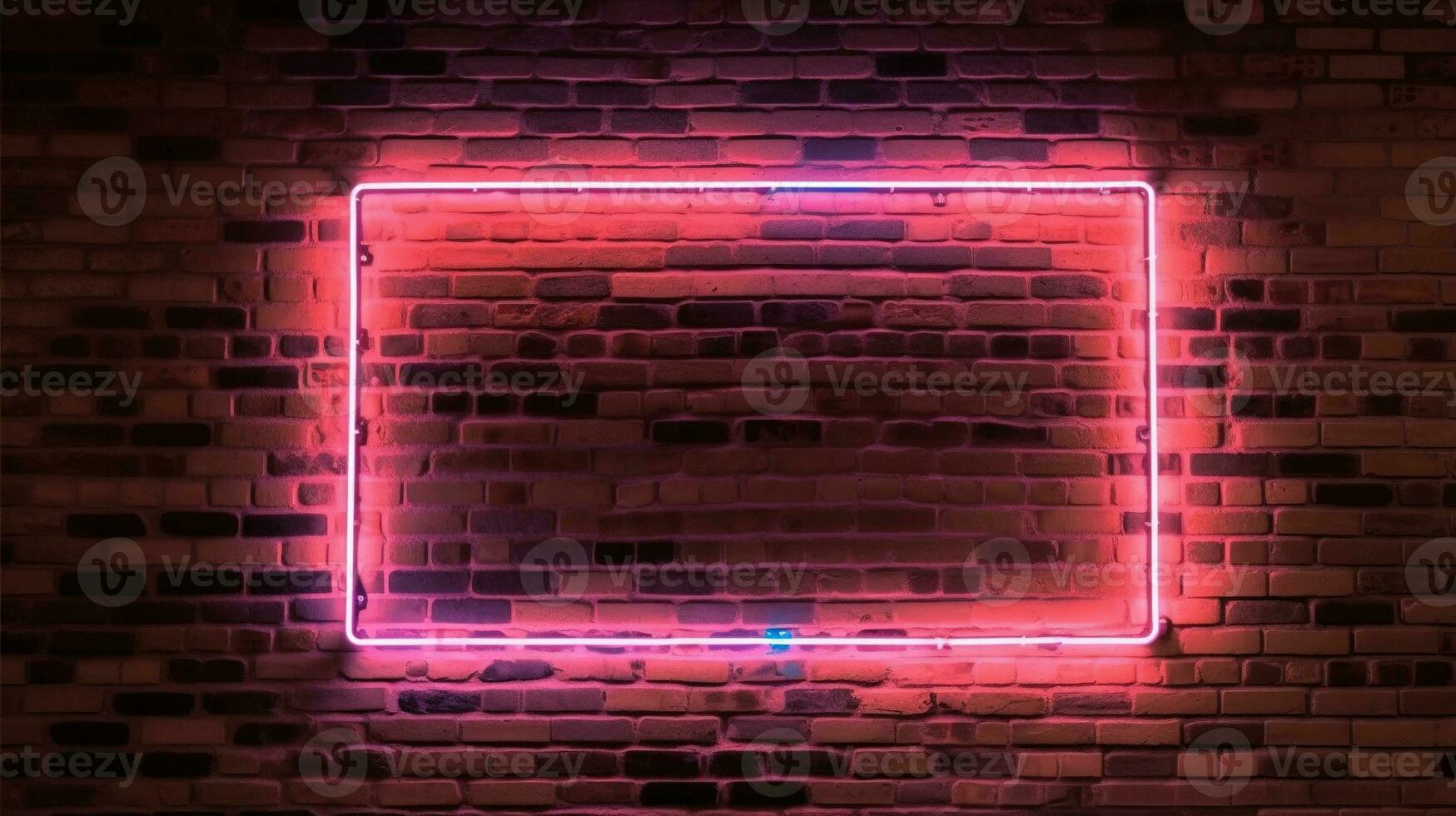 Red wall with light. Brick wall and square neon sign frame. AI Generated photo