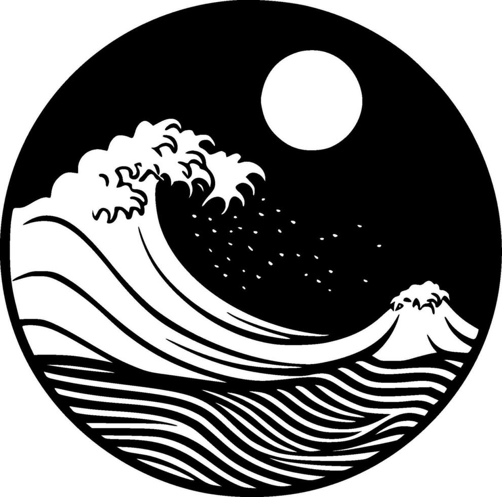 Ocean, Black and White Vector illustration