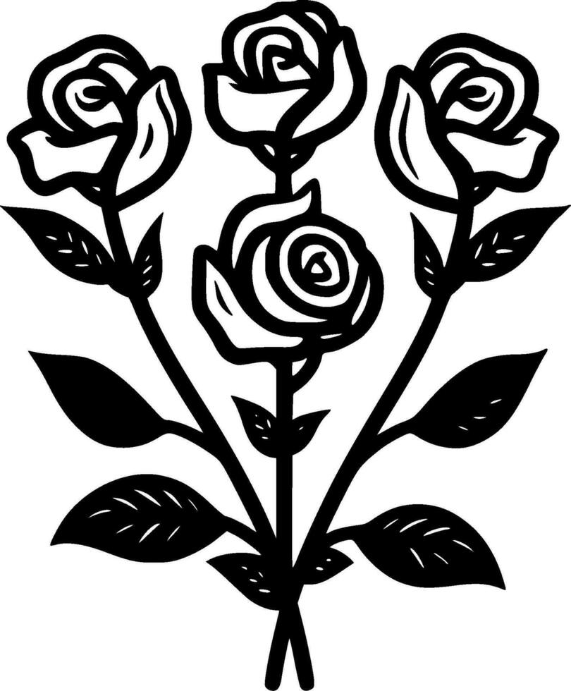 Roses - Black and White Isolated Icon - Vector illustration