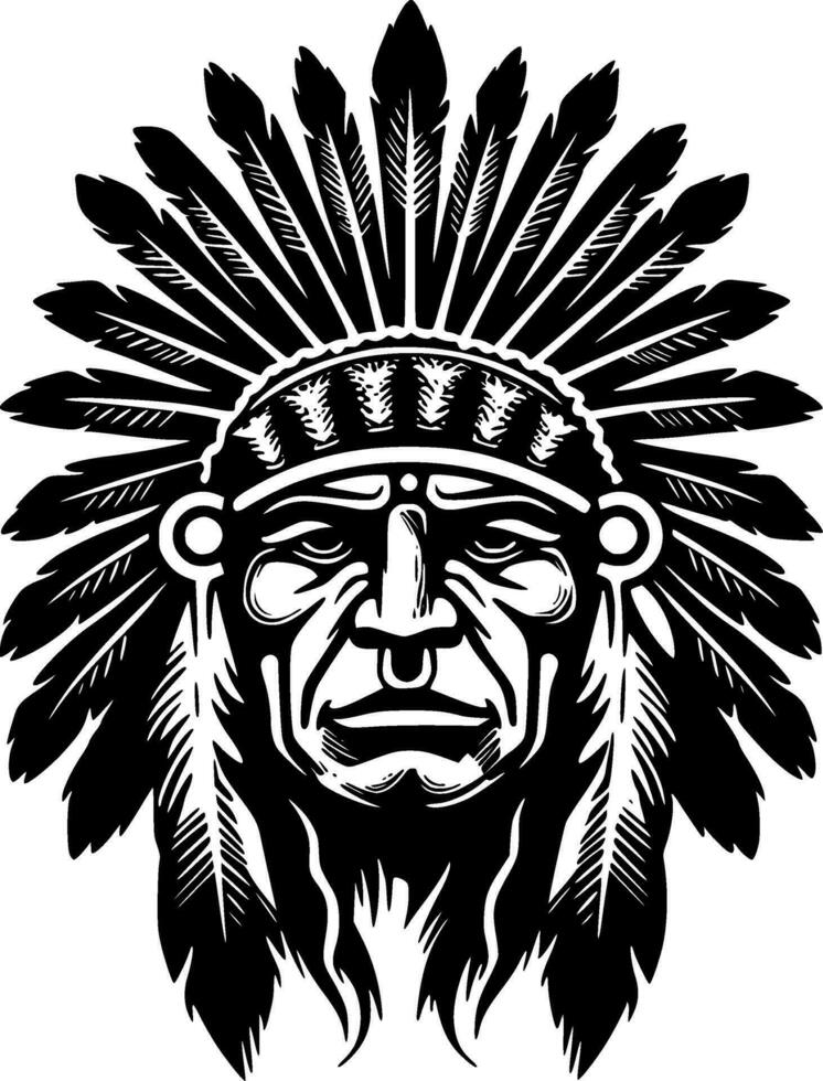 Indian Chief - Black and White Isolated Icon - Vector illustration