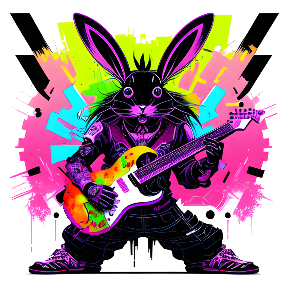 bunny guitarist in graffiti style ai generative png