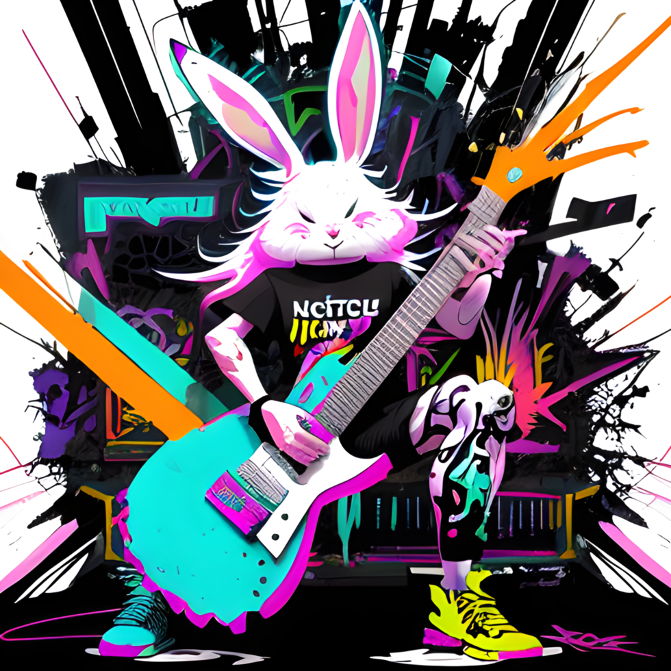 bunny guitarist in graffiti style ai generative png