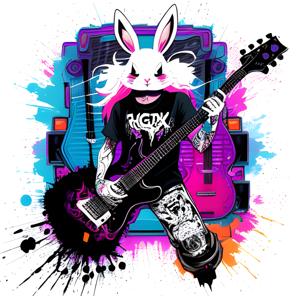 bunny guitarist in graffiti style ai generative png