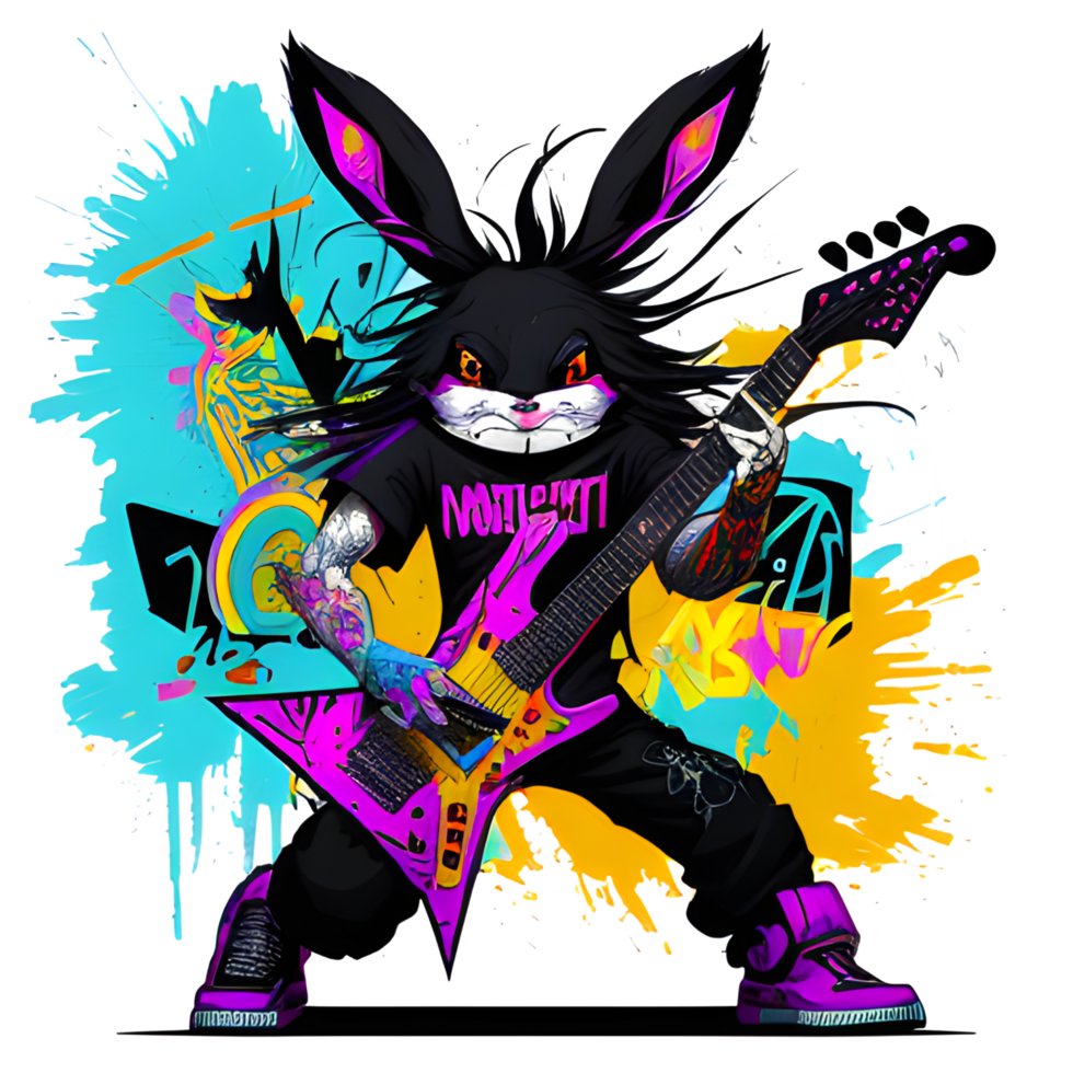 bunny guitarist in graffiti style ai generative png