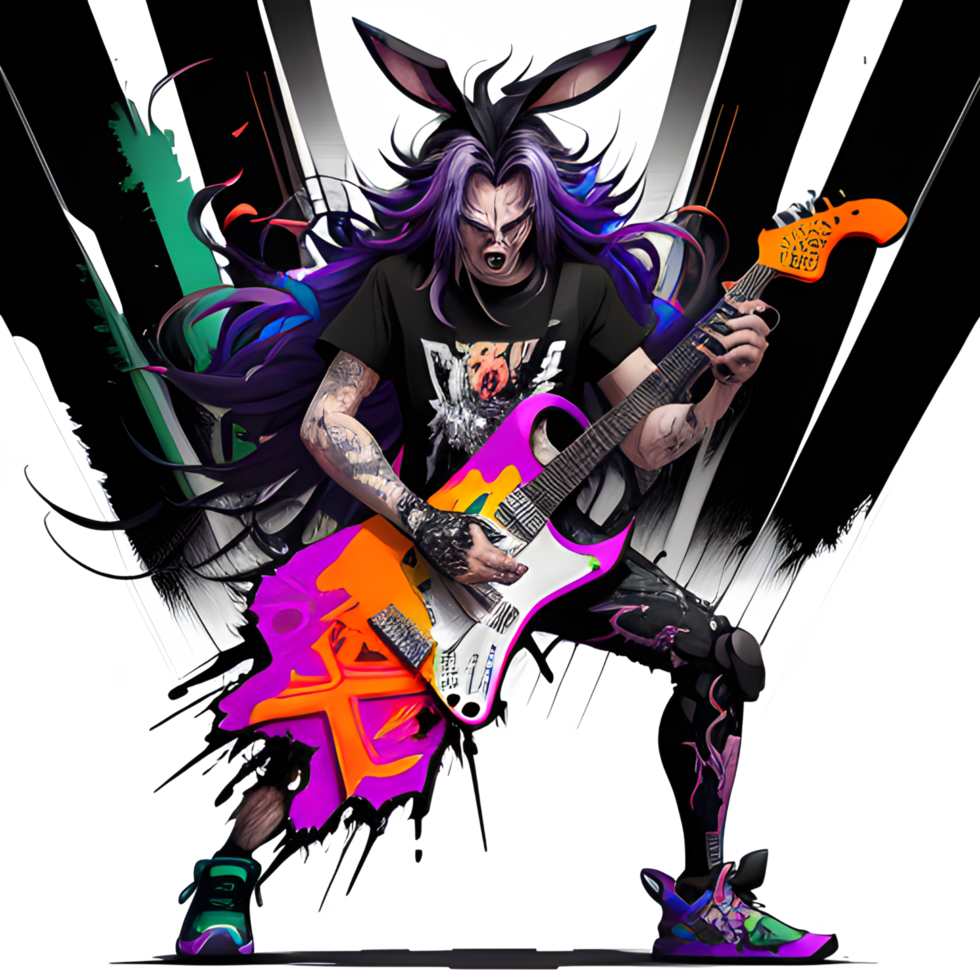 bunny guitarist in graffiti style ai generative png