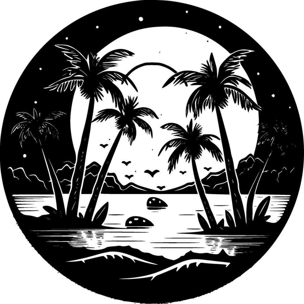 Beach - Black and White Isolated Icon - Vector illustration