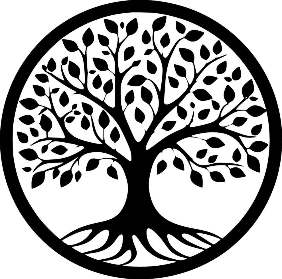 árbol - negro y blanco aislado icono - vector ilustración