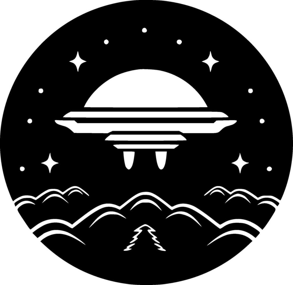 UFO - Black and White Isolated Icon - Vector illustration