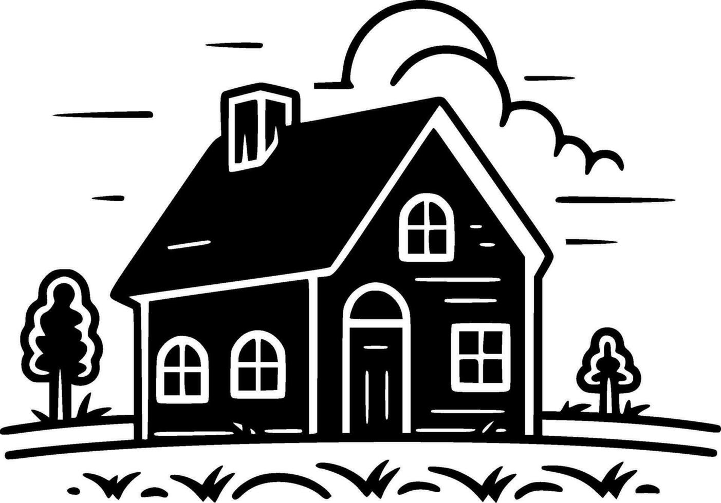 Farmhouse - Black and White Isolated Icon - Vector illustration