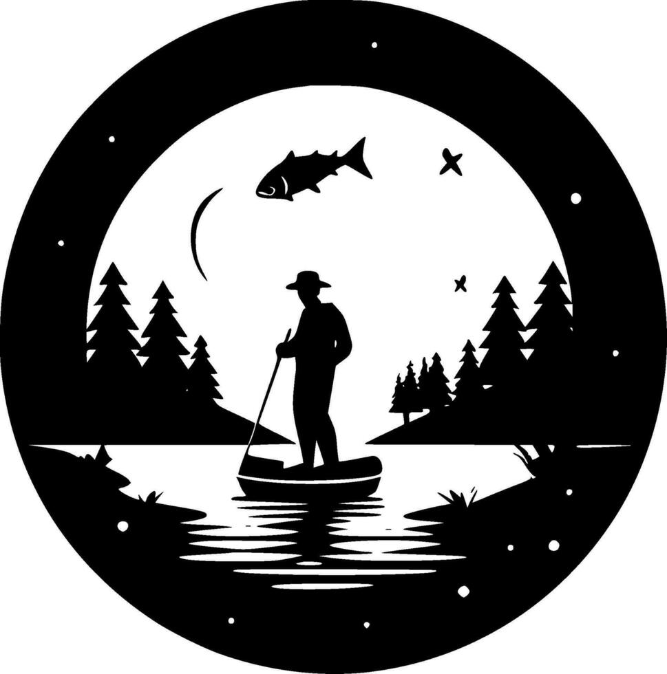 Fishing, Black and White Vector illustration