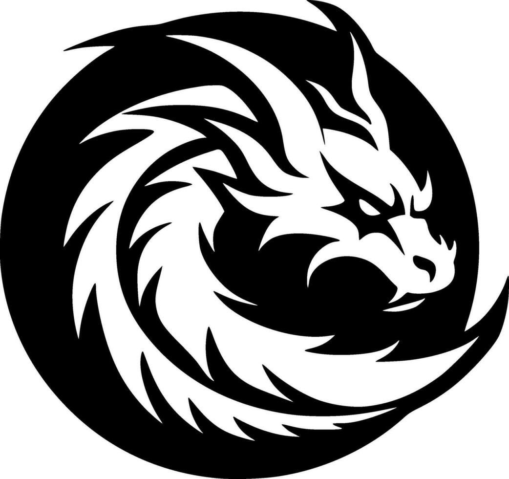 Dragon, Black and White Vector illustration