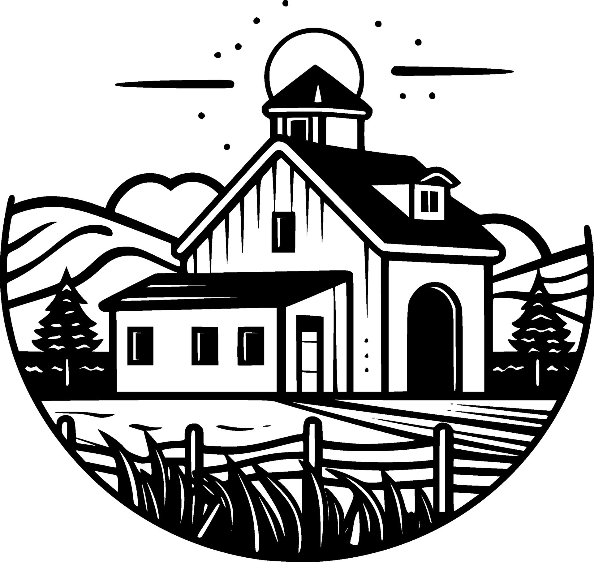Farmhouse, Black and White Vector illustration 27724542 Vector Art at