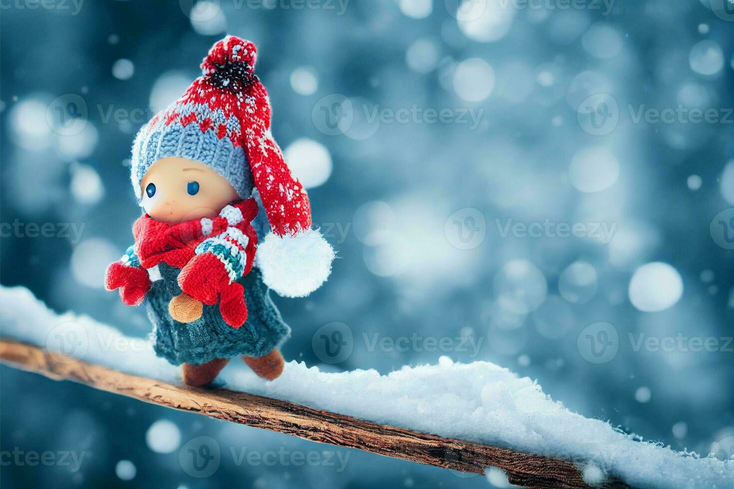 Gnome in scarf and knitted hat. AI generative photo